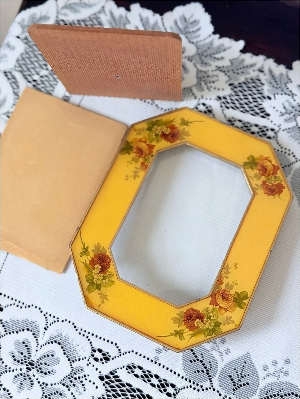Vintage Octagonal Floral Picture Frame | Art Deco Brass Frame | Cottage Decor